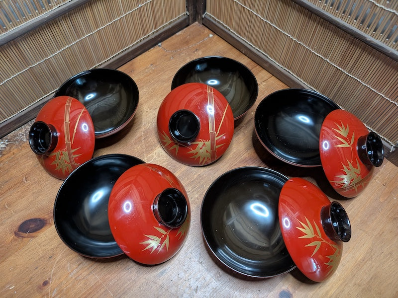 Rare Japanese Owan Rice Bowl Set Gold w/ Box Japan Auction