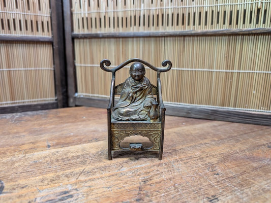 Japanese Antique 1940s Brass Kūkai Kobo Daishi Shingon Buddhist Monk Figure