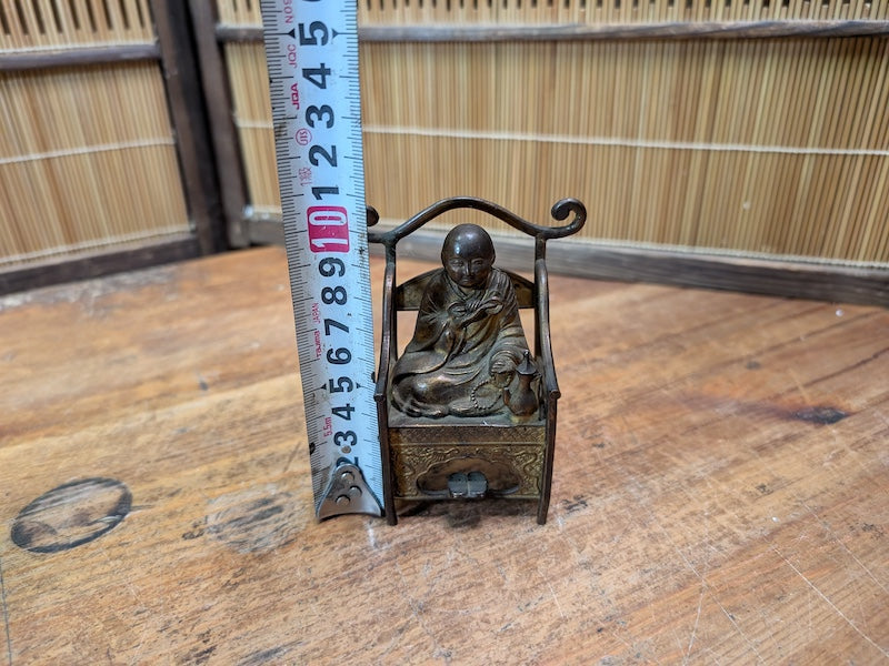 Japanese Antique 1940s Brass Kūkai Kobo Daishi Shingon Buddhist Monk Figure