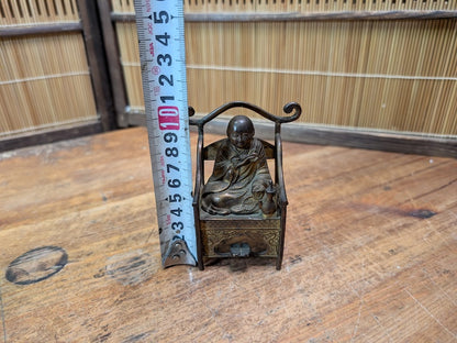 Japanese Antique 1940s Brass Kūkai Kobo Daishi Shingon Buddhist Monk Figure