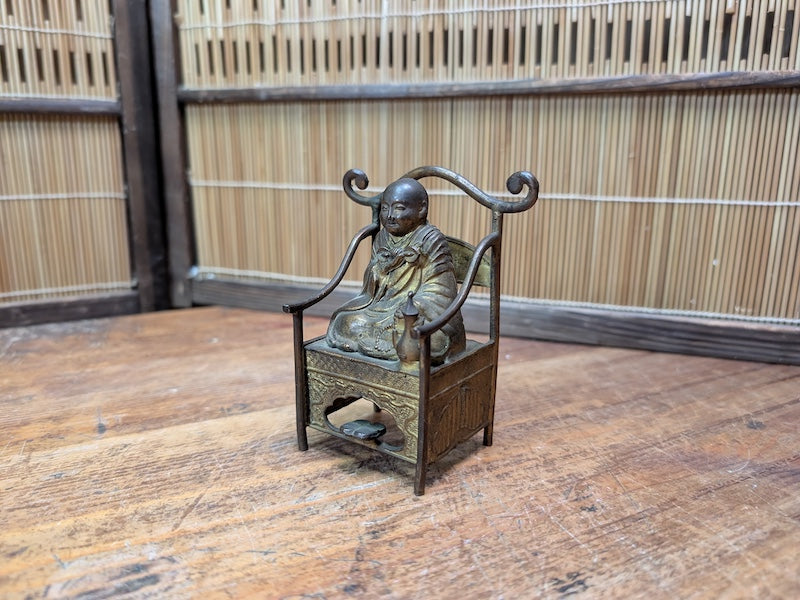 Japanese Antique 1940s Brass Kūkai Kobo Daishi Shingon Buddhist Monk Figure