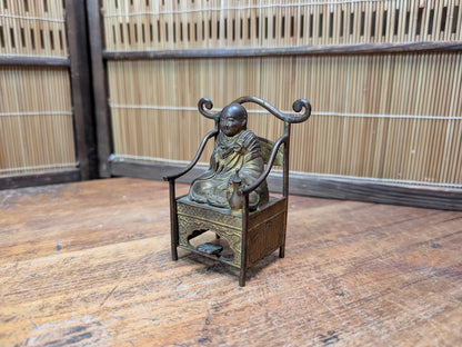Japanese Antique 1940s Brass Kūkai Kobo Daishi Shingon Buddhist Monk Figure