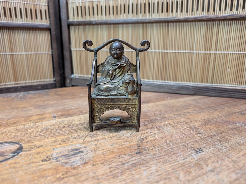 Japanese Antique 1940s Brass Kūkai Kobo Daishi Shingon Buddhist Monk Figure