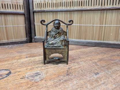 Japanese Antique 1940s Brass Kūkai Kobo Daishi Shingon Buddhist Monk Figure