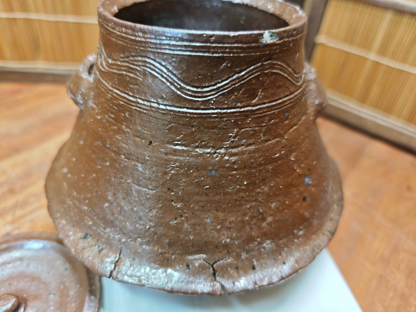 Japanese Antique Unglazed Mizusashi Water Jar Bizen pottery Auction Japan