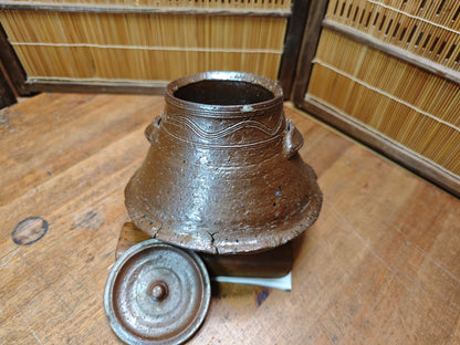 Japanese Antique Unglazed Mizusashi Water Jar Bizen pottery Auction Japan