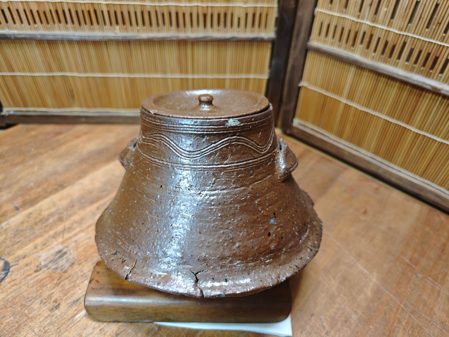 Japanese Antique Unglazed Mizusashi Water Jar Bizen pottery Auction Japan