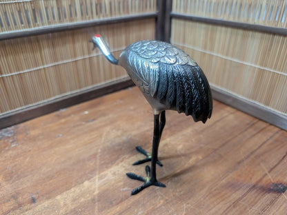 Rare Japanese Brass Crane Tsuru Statue Hand Painted Zen Decor Art