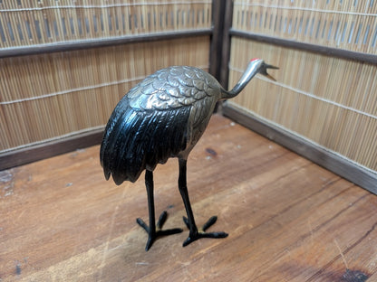 Rare Japanese Brass Crane Tsuru Statue Hand Painted Zen Decor Art