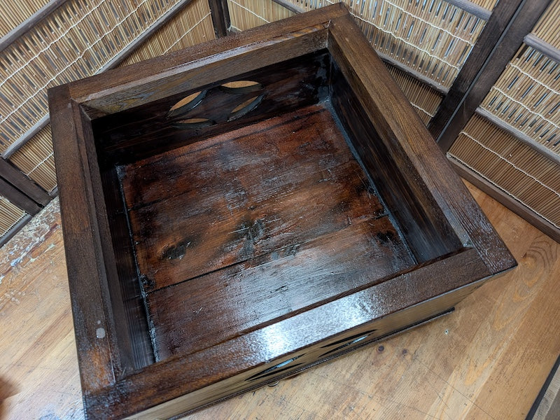 Japanese Hibachi Wooden Box Restored Antique Storage Decor Wabi Sabi