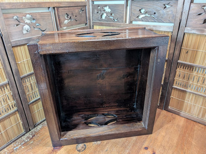 Japanese Hibachi Wooden Box Restored Antique Storage Decor Wabi Sabi