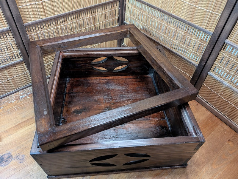 Japanese Hibachi Wooden Box Restored Antique Storage Decor Wabi Sabi