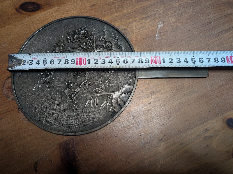 1800s Japanese Bronze Mirror Hand Engraved Sakura Edo Era Antique