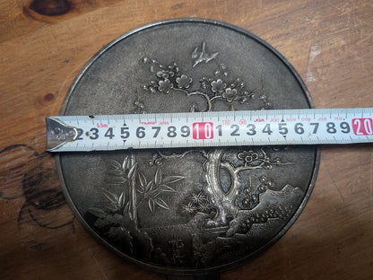 1800s Japanese Bronze Mirror Hand Engraved Sakura Edo Era Antique