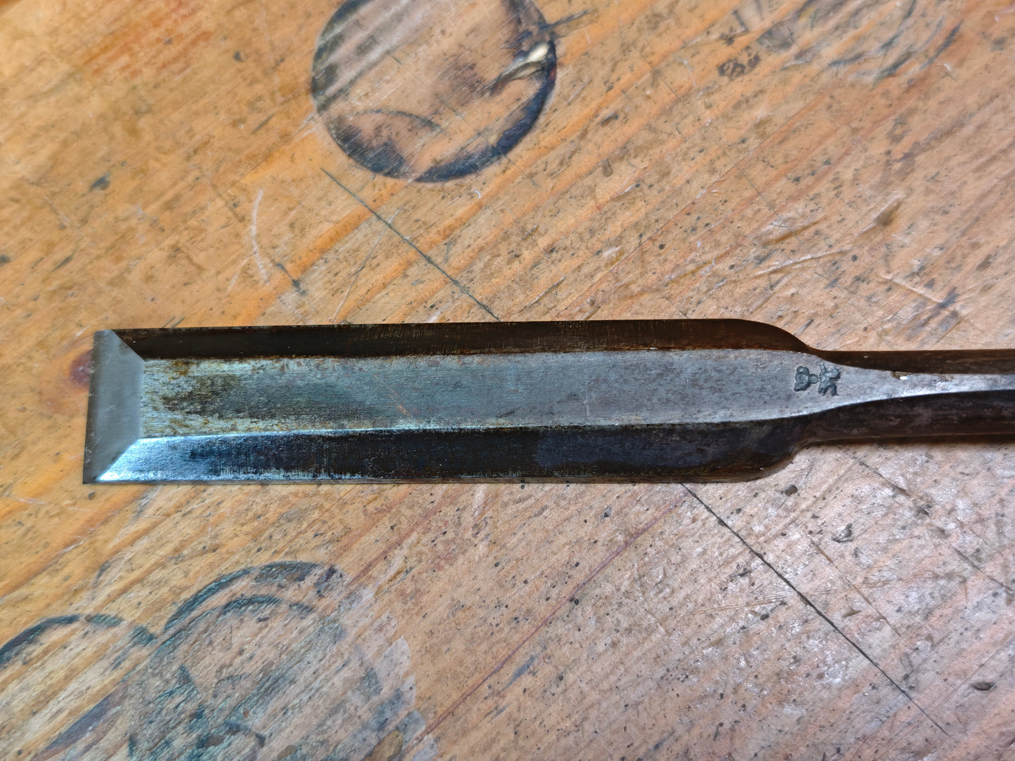 Japanese Antique Hand Forged Giant Woodworking Chisel Signed Steel Tool Rare