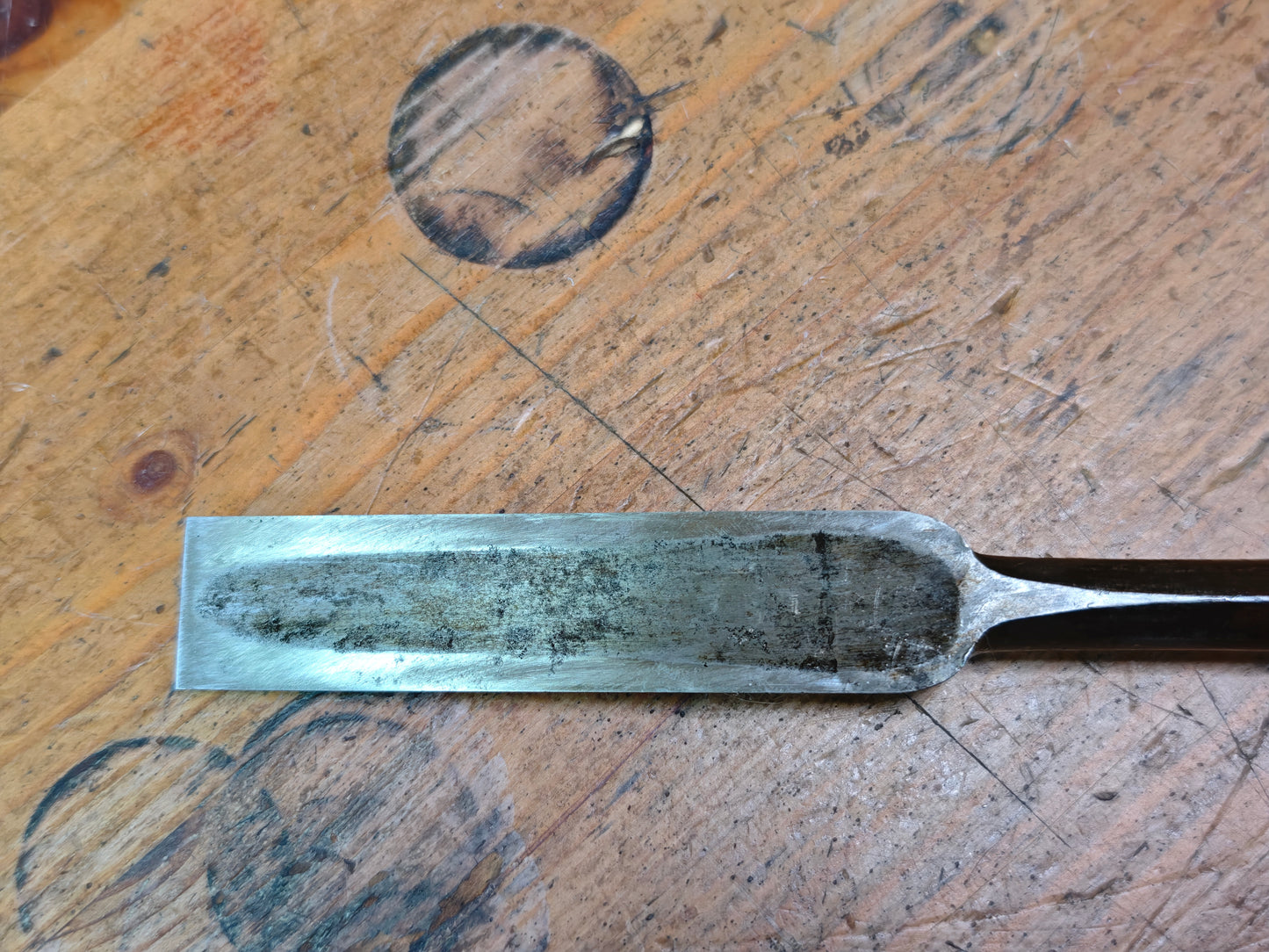 Japanese Antique Hand Forged Giant Woodworking Chisel Signed Steel Tool Rare