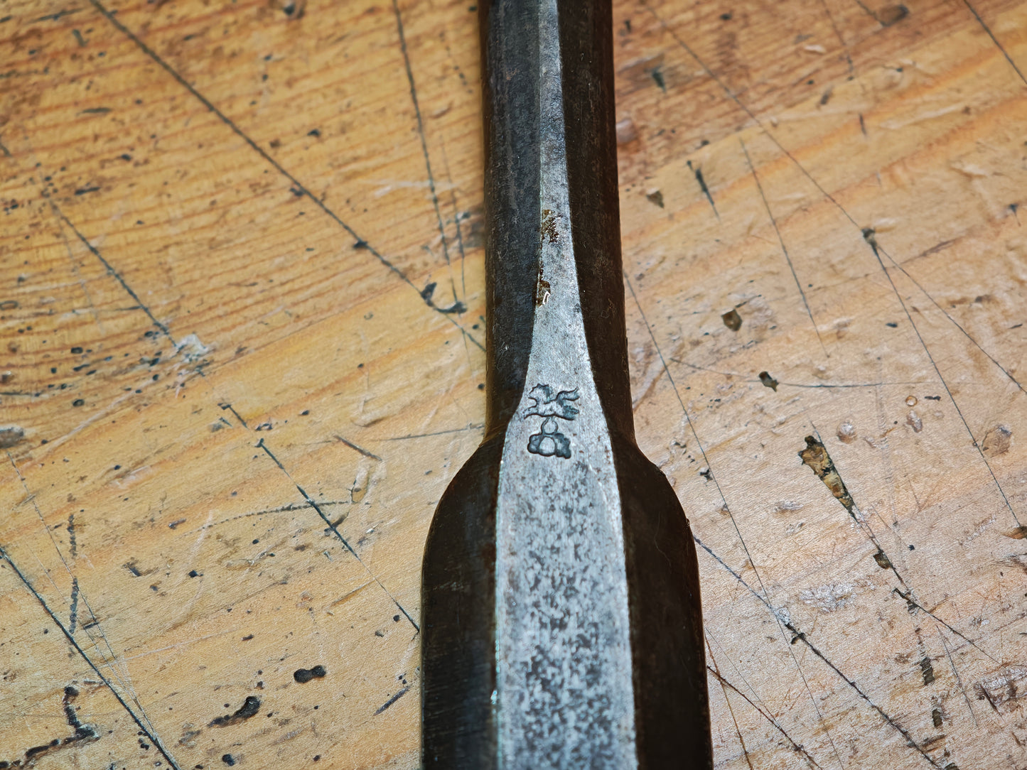 Japanese Antique Hand Forged Giant Woodworking Chisel Signed Steel Tool Rare