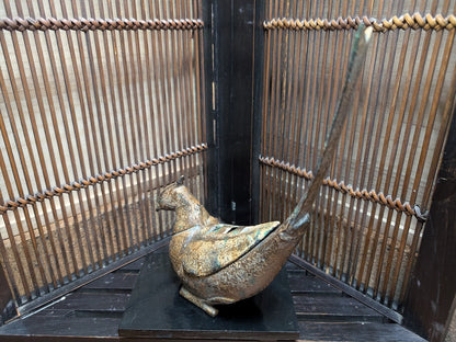 Japanese 1940s Kiji Bird Incense Burner Antique Metal Buddhist Censer Vintage Japan