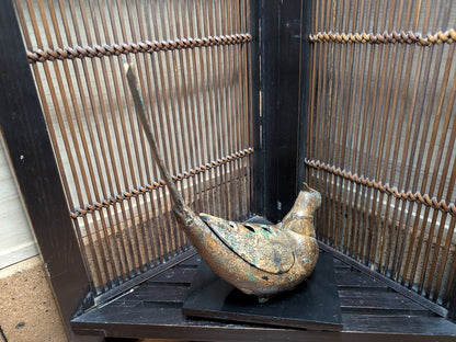 Japanese 1940s Kiji Bird Incense Burner Antique Metal Buddhist Censer Vintage Japan