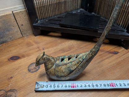 Japanese 1940s Kiji Bird Incense Burner Antique Metal Buddhist Censer Vintage Japan