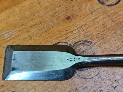 Japanese Antique Miya Daiku Hand Forged Giant Chisel Signed Carpenter Tool