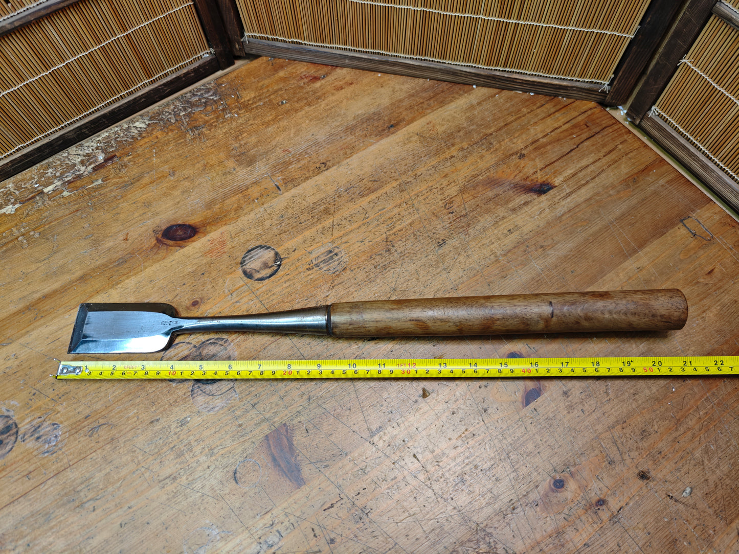 Japanese Antique Miya Daiku Hand Forged Giant Chisel Signed Carpenter Tool