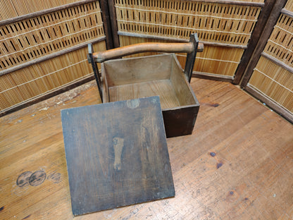 Authentic Japanese Antique Okamochi Taisho Era Demae Food Carrier Wood