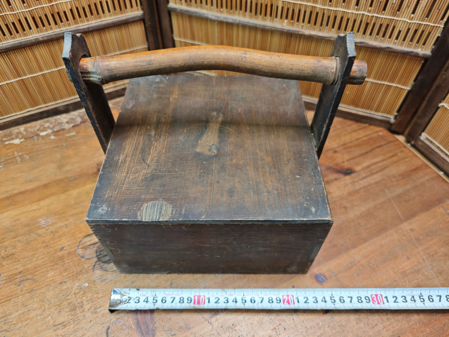 Authentic Japanese Antique Okamochi Taisho Era Demae Food Carrier Wood