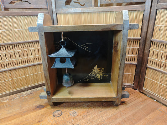 Japanese Antique Wooden Display Box w/ Nambu Furin Wind Chime Art