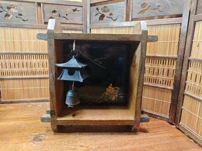 Japanese Antique Wooden Display Box w/ Nambu Furin Wind Chime Art