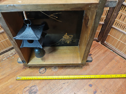 Japanese Antique Wooden Display Box w/ Nambu Furin Wind Chime Art
