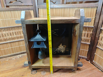 Japanese Antique Wooden Display Box w/ Nambu Furin Wind Chime Art