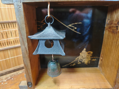 Japanese Antique Wooden Display Box w/ Nambu Furin Wind Chime Art