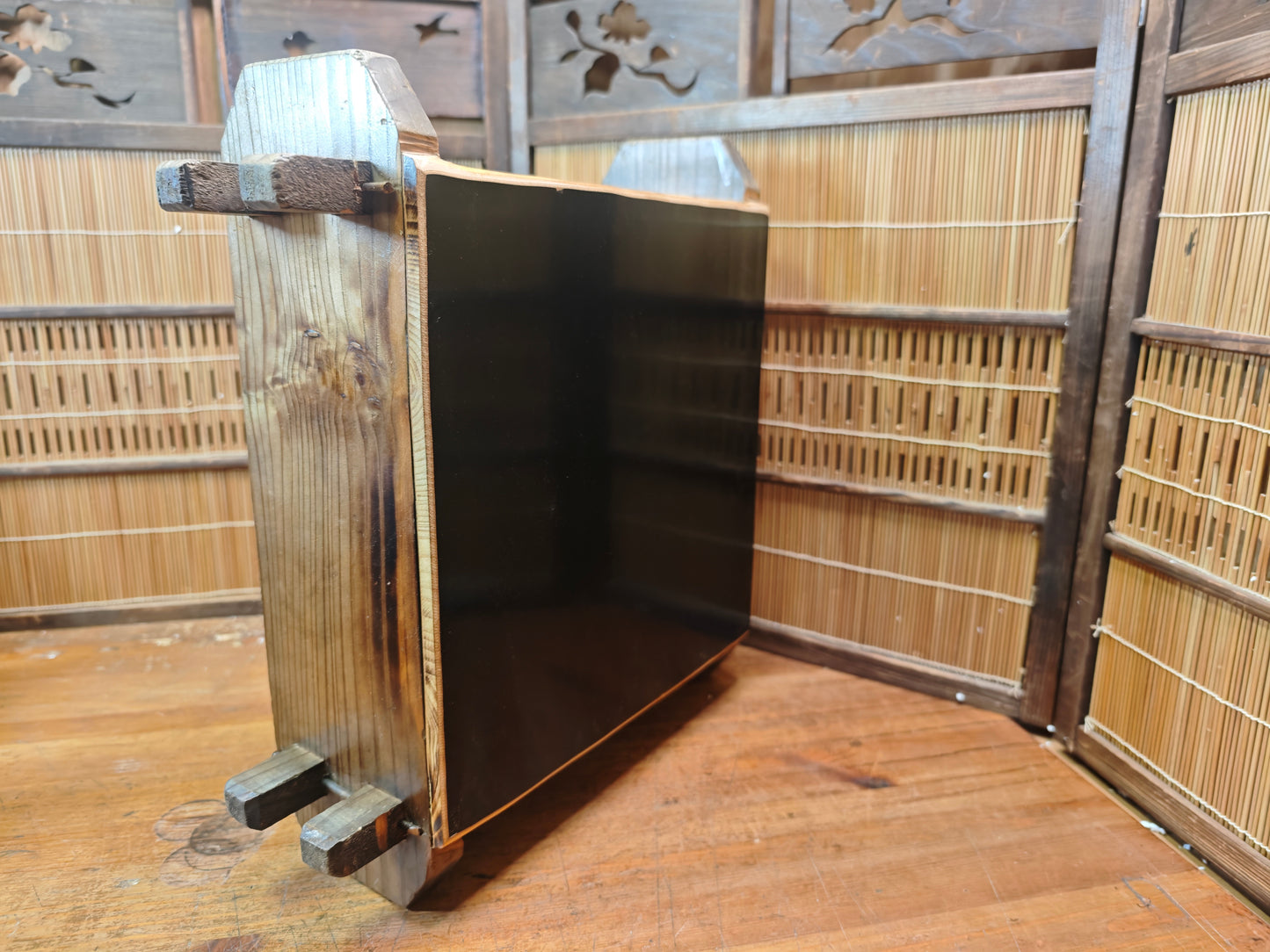 Japanese Antique Wooden Display Box w/ Nambu Furin Wind Chime Art