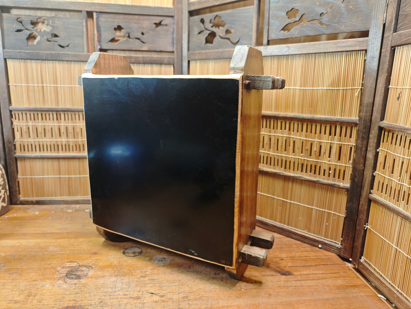 Japanese Antique Wooden Display Box w/ Nambu Furin Wind Chime Art
