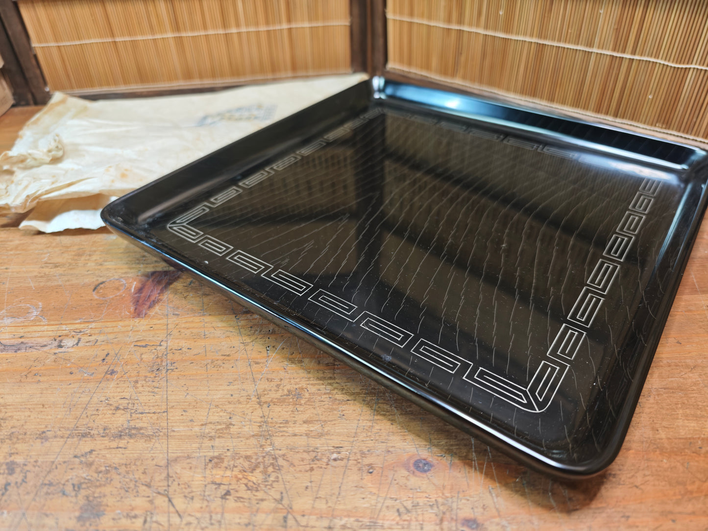 Japanese Antique meiji era wajima nuri lacquer obon tray brown black