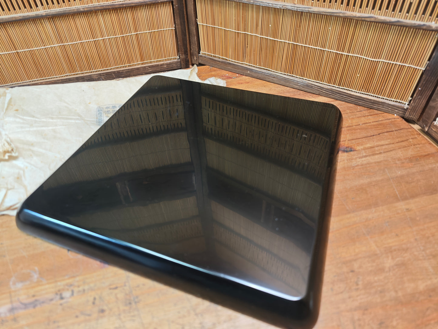 Japanese Antique meiji era wajima nuri lacquer obon tray brown black