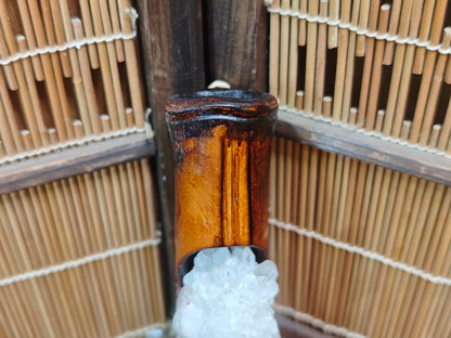 Japanese Bamboo Power Stone Wall Hanging Evil Eye Protector Signed Box