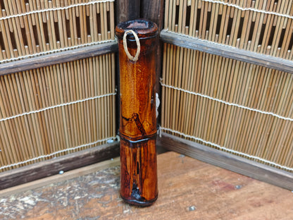 Japanese Bamboo Power Stone Wall Hanging Evil Eye Protector Signed Box