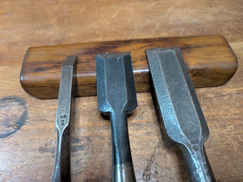 Japanese Big Steel Chisels Signed Carving Tool Set Antique Woodworking