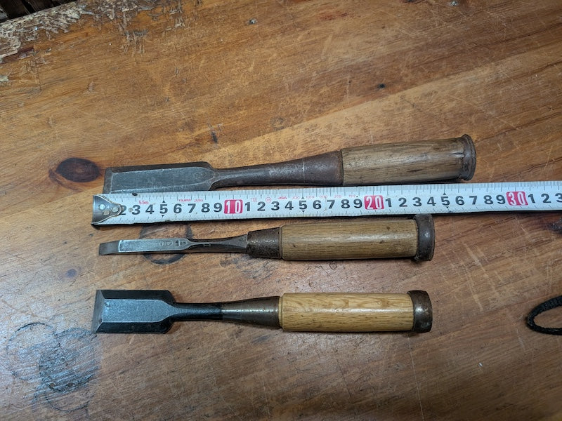 Japanese Big Steel Chisels Signed Carving Tool Set Antique Woodworking