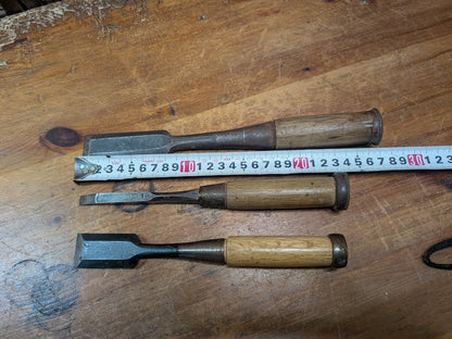 Japanese Big Steel Chisels Signed Carving Tool Set Antique Woodworking