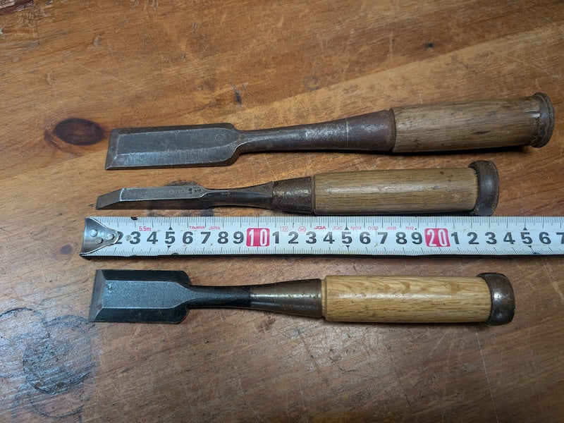 Japanese Big Steel Chisels Signed Carving Tool Set Antique Woodworking