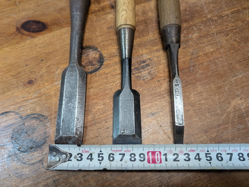 Japanese Big Steel Chisels Signed Carving Tool Set Antique Woodworking