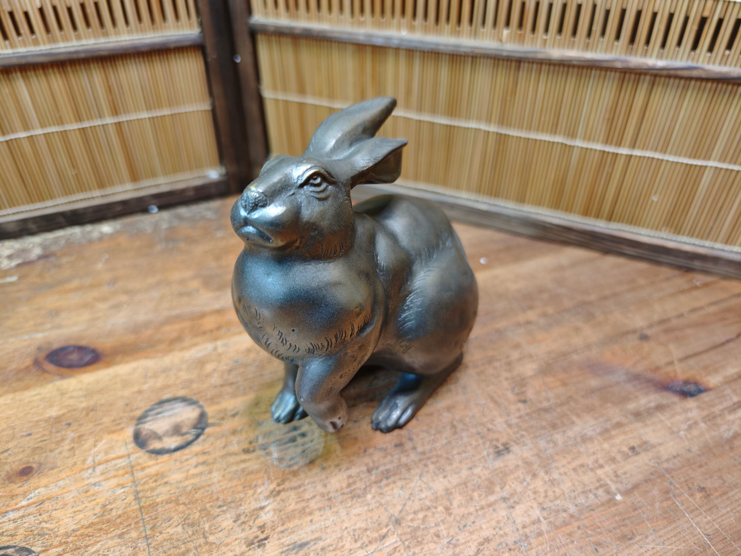 Japanese Bronze Rabbit Sculpture 1950s Signed Vintage Art Statue