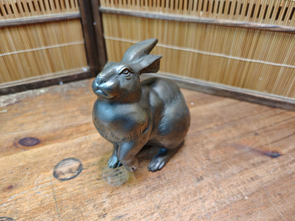 Japanese Bronze Rabbit Sculpture 1950s Signed Vintage Art Statue