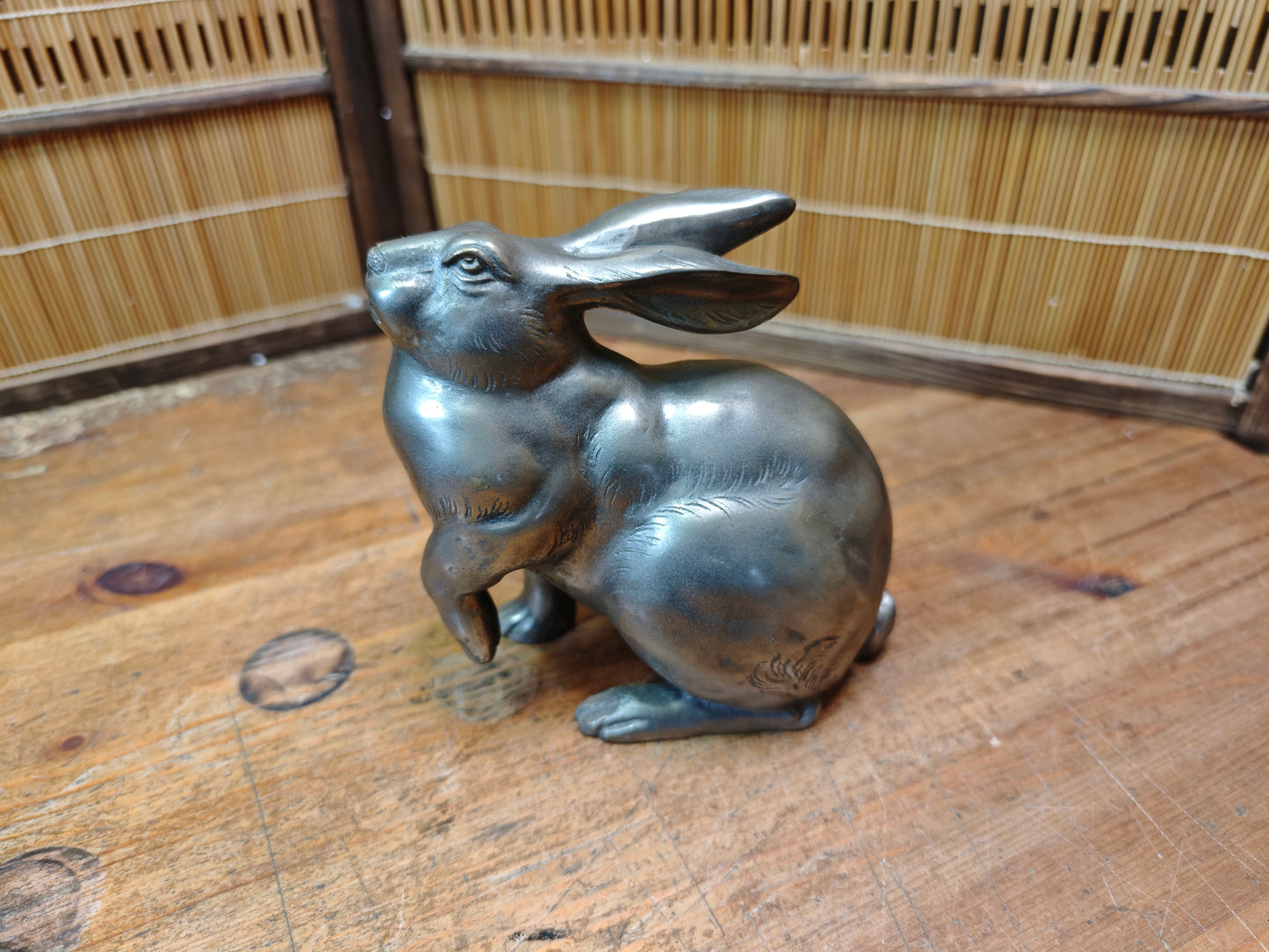 Japanese Bronze Rabbit Sculpture 1950s Signed Vintage Art Statue