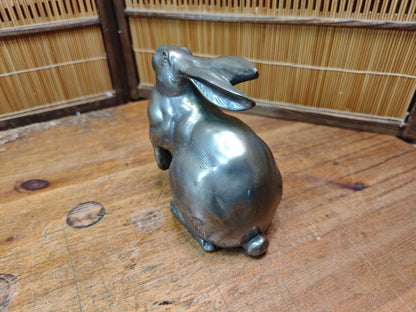 Japanese Bronze Rabbit Sculpture 1950s Signed Vintage Art Statue