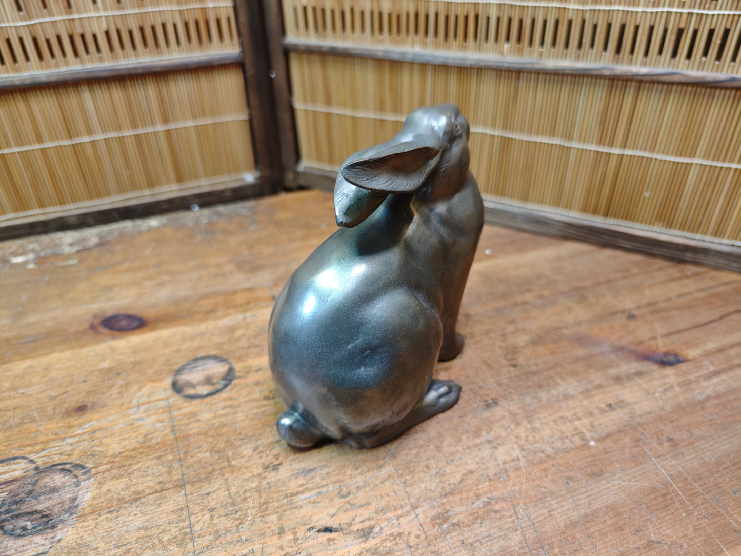 Japanese Bronze Rabbit Sculpture 1950s Signed Vintage Art Statue