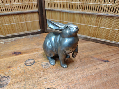 Japanese Bronze Rabbit Sculpture 1950s Signed Vintage Art Statue